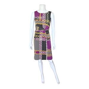 Muse Sheath Dress Sleeveless Womens Size 2 Chain Print Ruched Stretch Knit